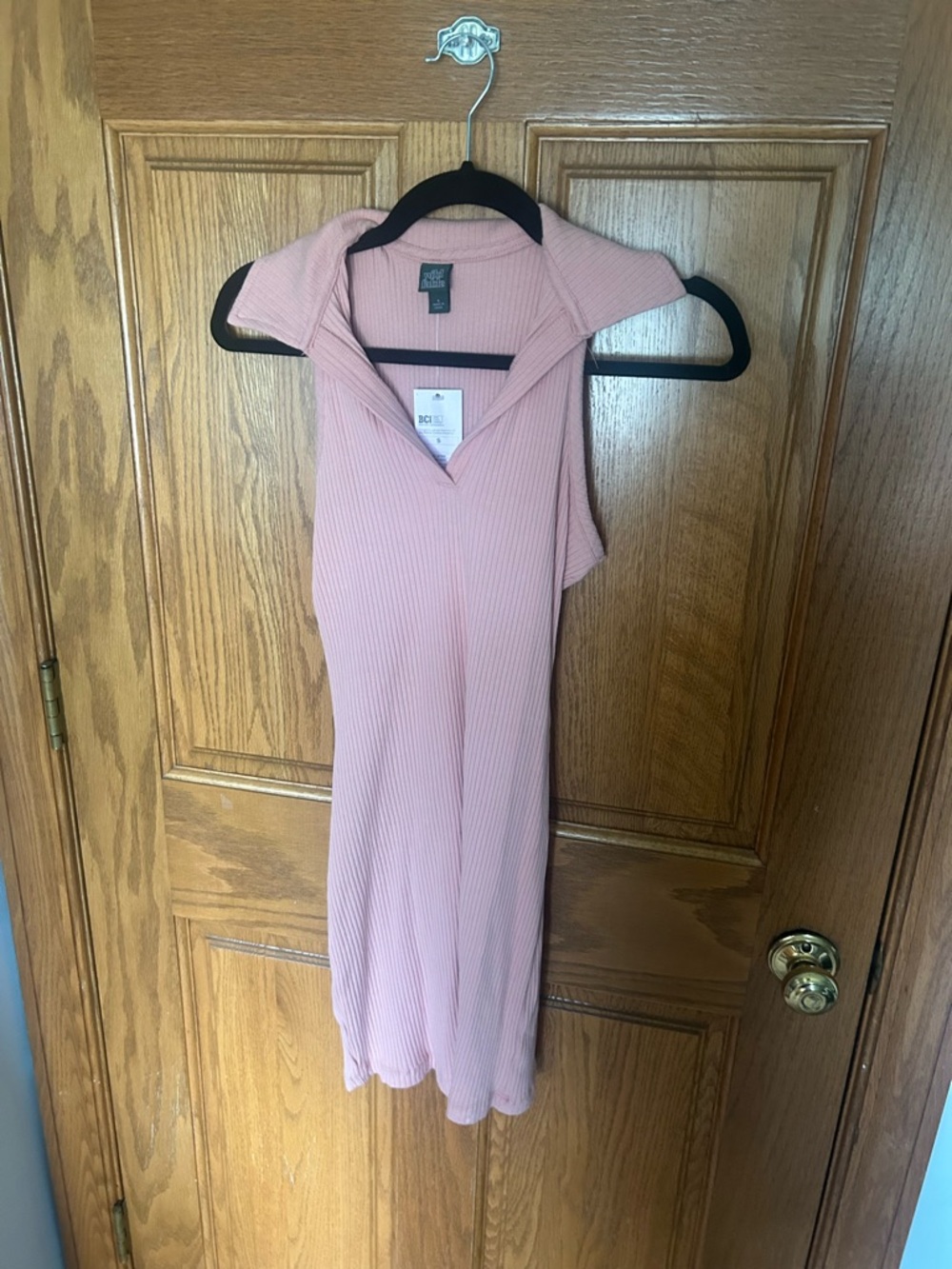 wild fable Dusty Pink Ribbed Sleeveless Collared Midi Dress